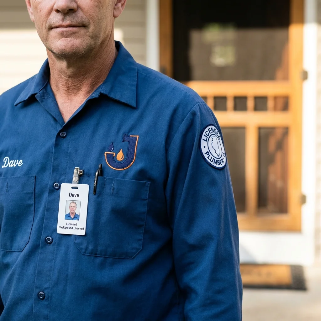 Licensed plumber showing ID badge in West Liberty, WV