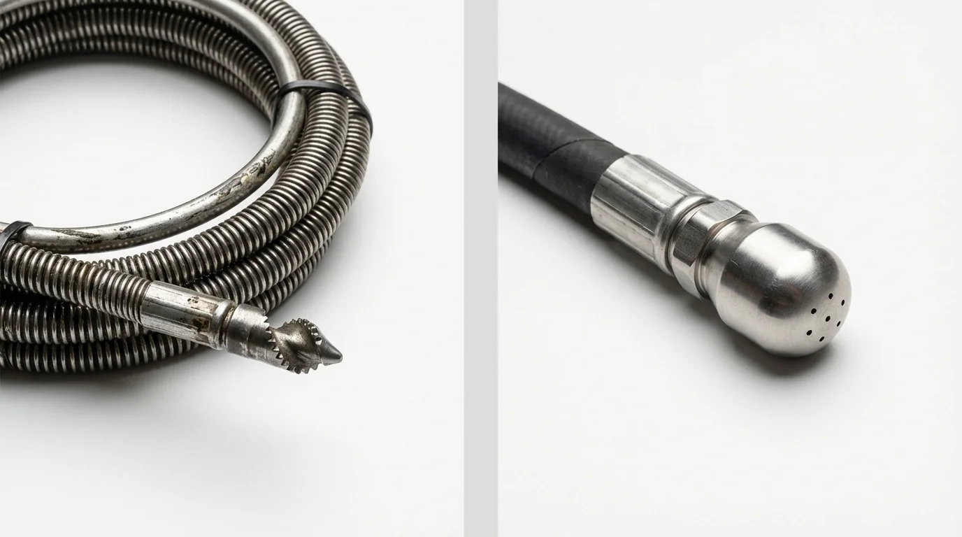 Drain snake cable and hydro jetting nozzle used for drain cleaning in West Liberty, WV