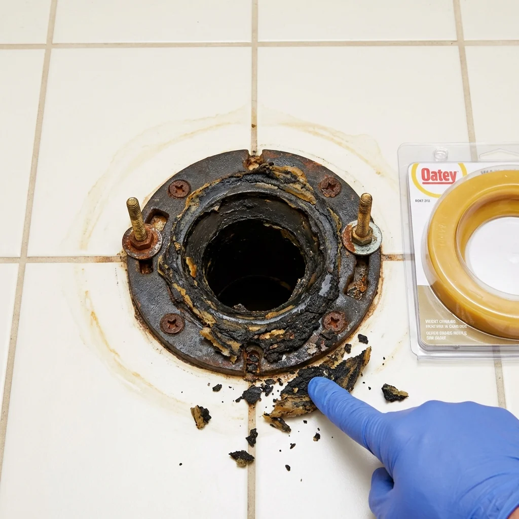 Failed wax ring showing water seepage at the base of a toilet in a West Liberty, WV home