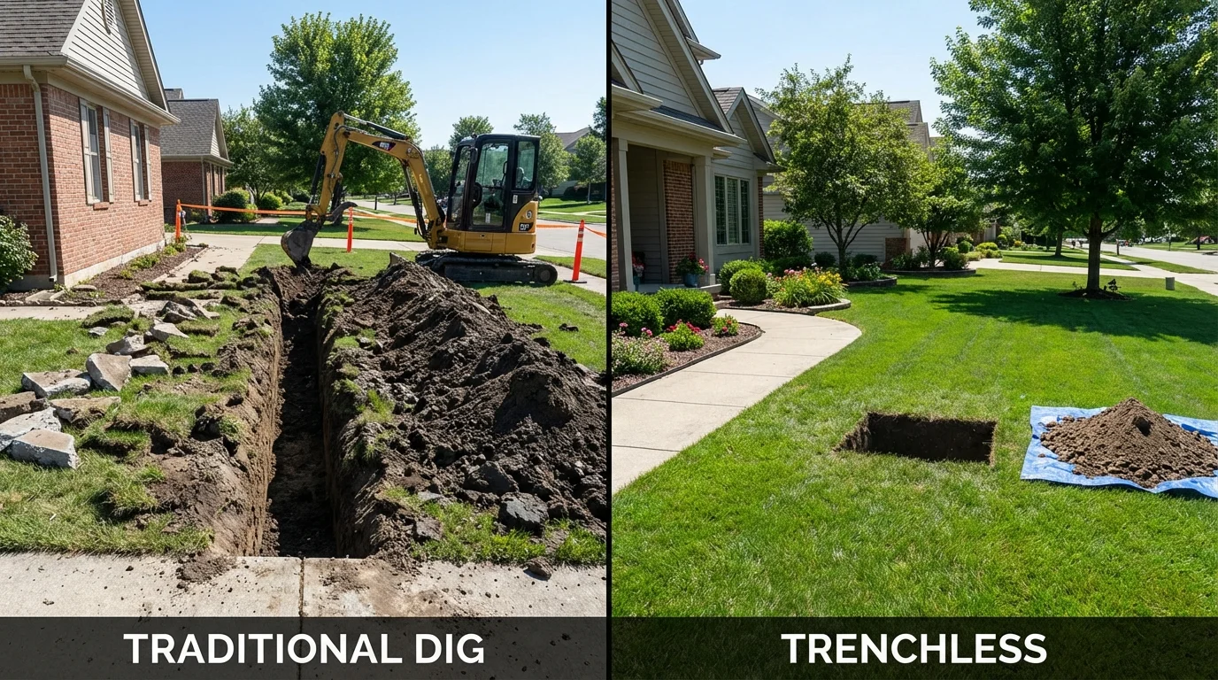 Trenchless sewer repair with minimal yard damage versus traditional excavation in West Liberty, WV